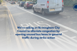 A lane of traffic next to an empty bus lane - text reads " We're calling on birmingham city council to alleviate congestion during public transport strikes by opening unused bus lanes to general traffic