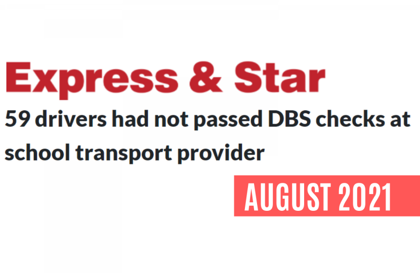 Headline from the Express & Star which reads "59 Drivers had not passed DBS checks at school transport provider.