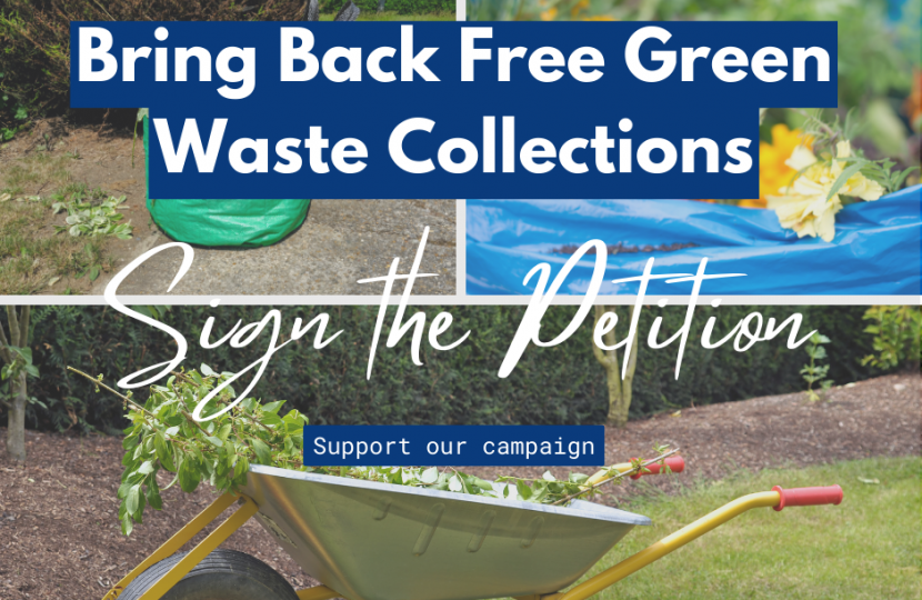 3 different pictures of green rubbish with the words "Bring back Free Green Waste"